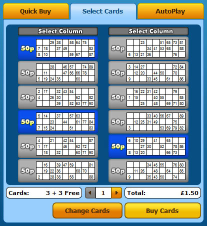 selecting jackpot liner 90 ball bingo cards