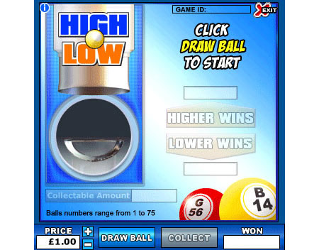 jackpot liner high low online instant win game