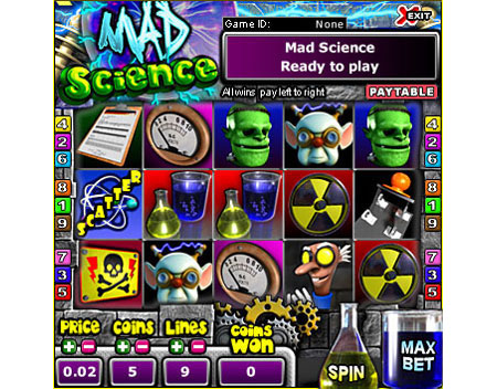 jackpot liner mad scientist 5 reel online slots game