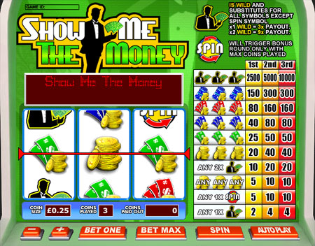 jackpot liner show me the money 3 reel online slots game