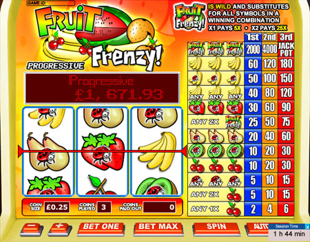 jackpot liner fruit frenzy 3 reel online slots game