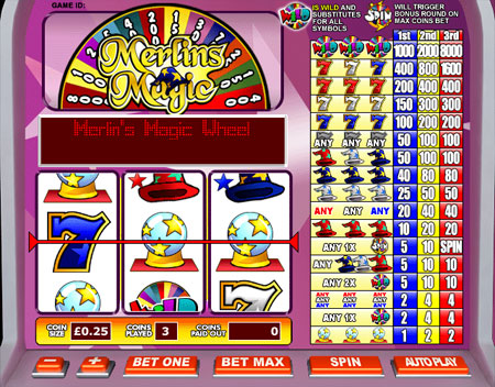 jackpot liner merlins magic 3 reel online slots game