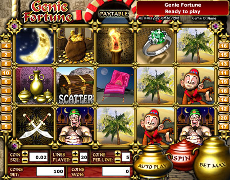 jackpot liner genie fortune 5 reel online slots game